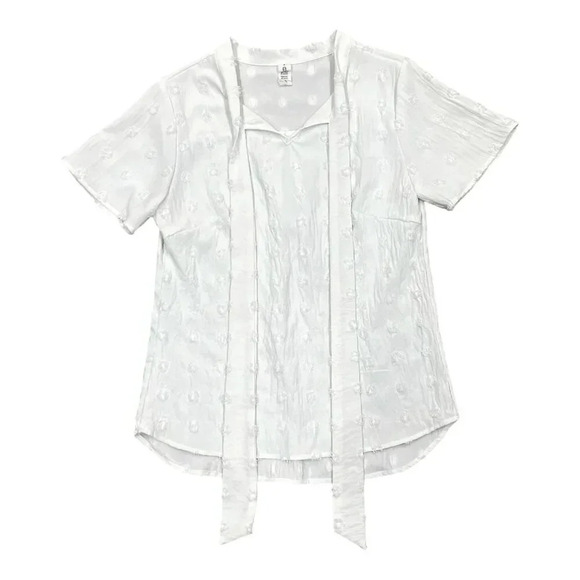 White Swiss Dot Tie Front Crepe Blouse S - Picture 1 of 3